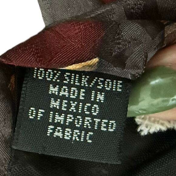 Vintage 90s Oscar de la Renta Gray Burgundy Orange Ovals 100% Silk Tie Necktie - Picture 5 of 7